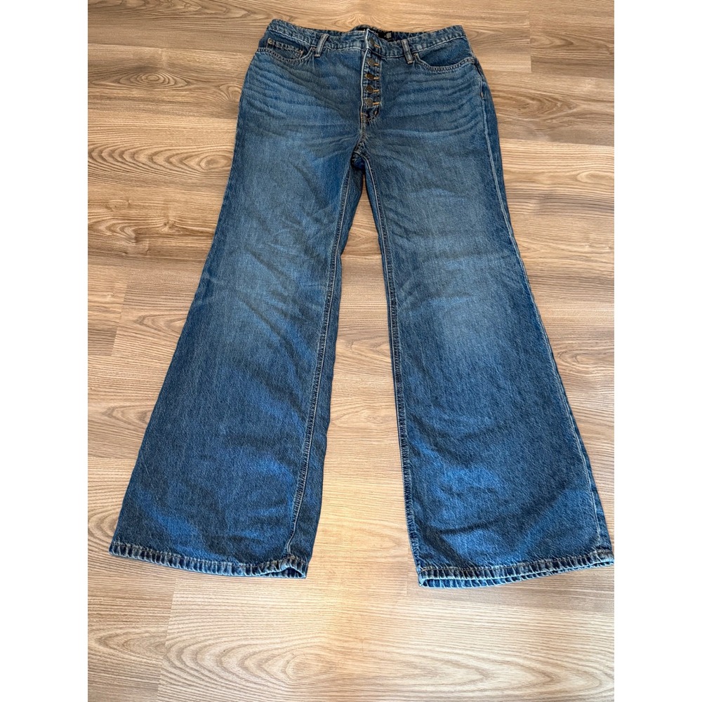 Lauren Ralph Lauren Black Label Women's Wide Leg Button Fly Blue Jeans Size 12